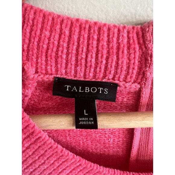 TALBOTS chenille crew neck Cozy sweater in bright pink size Large Casual - Picture 2 of 6